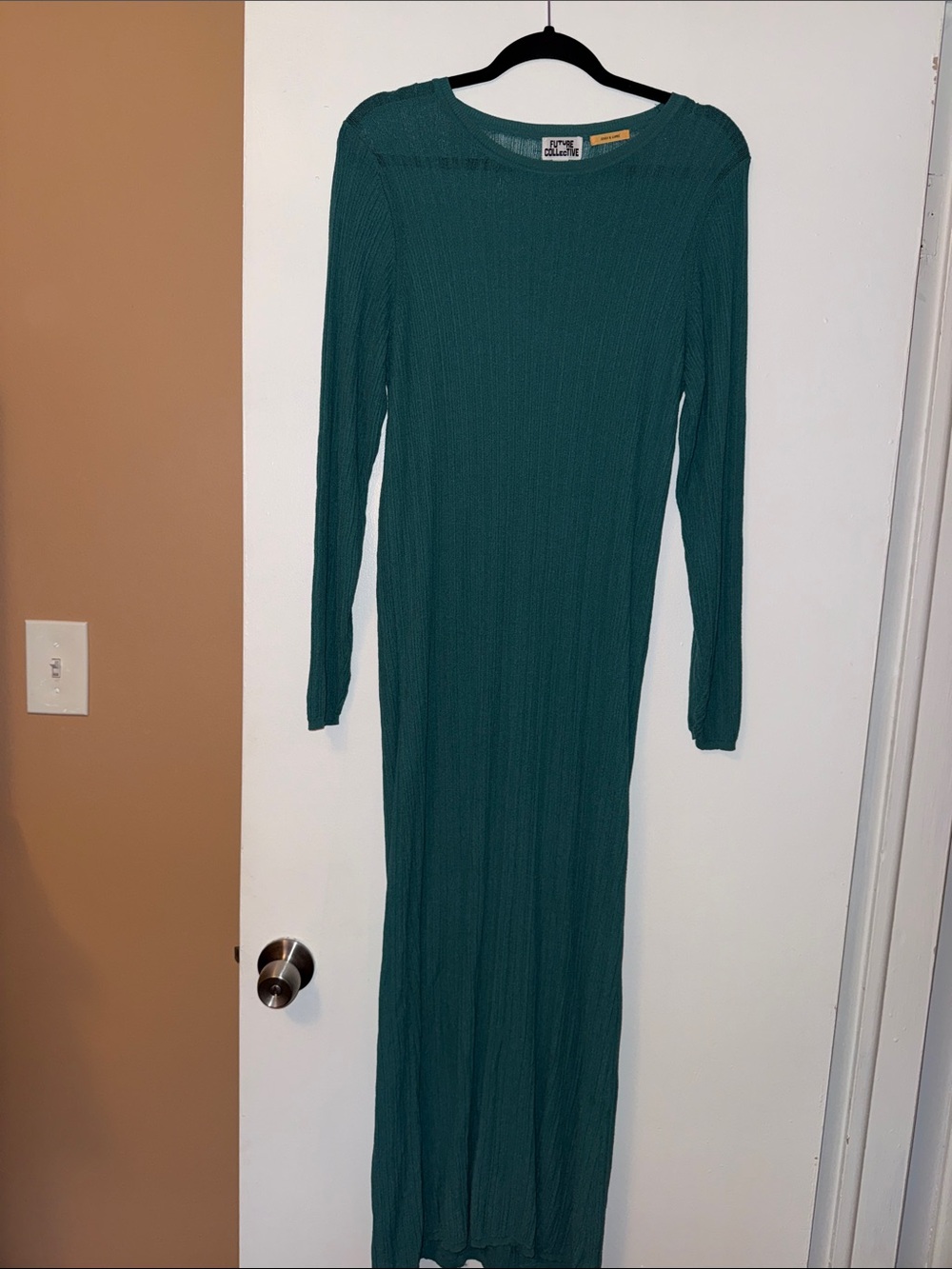 Future Collective Long Sleeve Ribbed Maxi Dress in Teal